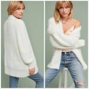 Anthropologie Fuzzy White Eyelash Sweater